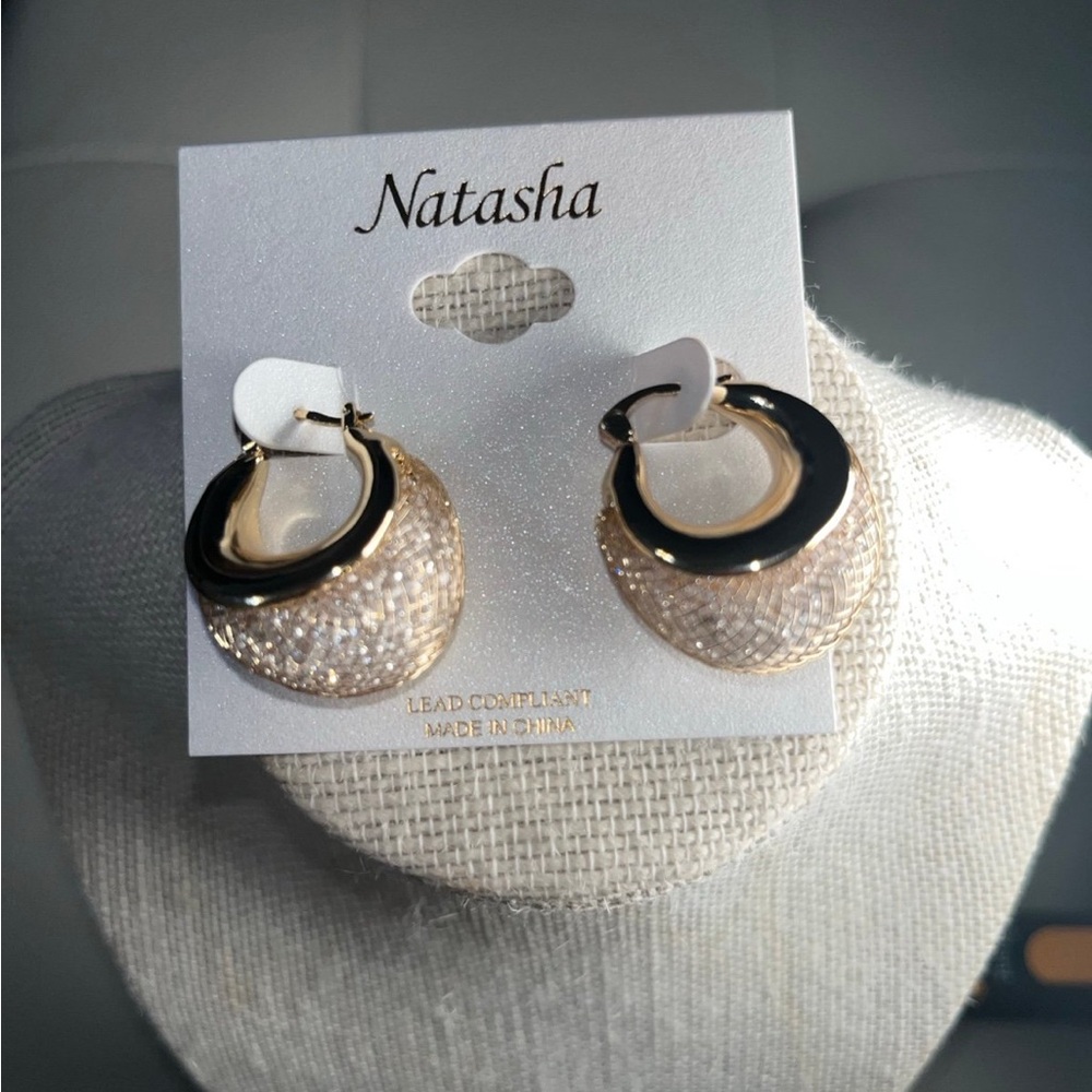 Natasha Couture Gold and Silver Textured Earrings